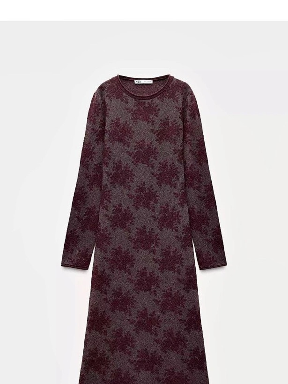 Zara Jacquard Floral Long Knit Dress Black & Burgundy